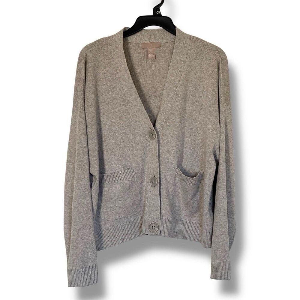 H&M Women’s Cardigan Sweater Wool Blend Gray Size XS Minimalist Career Classic
